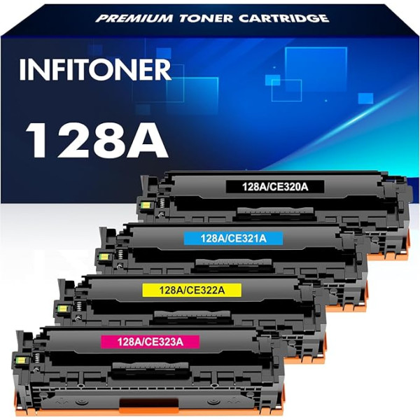 INFITONER 4-Pack Multipack 128A CE320A toneris saderīgs ar Laserjet Pro CP1525N CP1525NW CM1415FN CM1415FNW CE321A CE322A CE323A (melns zils dzeltens, dzeltens, purpursarkans)