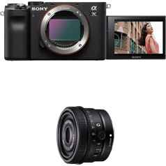 Sony Alpha 7C bezspoguļa bezspoguļa E-Mount pilna kadra digitālā kamera ILCE-7C (24,2 MP, 7,5 cm (3 collu) skārienjūtīgais displejs, reāllaika AF) Korpuss - melns + objektīvs 40 mm f2,5