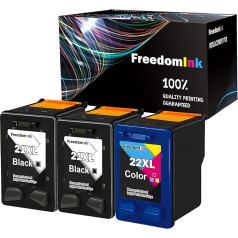 FreedomInk 21XL 22XL spausdintuvo kasetės suderinamos su HP 21 22 XL rašalo kasetėmis, skirtomis HP PSC 1410, Officejet 4315, Deskjet 3940 D1530 D2360 D2460 F380 F2180 F2224 F4180 (2 juodos, 1 spalvota)