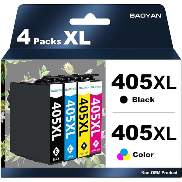 BAOYAN 405XL multipakete, kas ir saderīga ar Epson 405XL printeru kasetnēm 405 XL, kas paredzētas Epson Pro WF-4820 WF-4820DWF WF-3820DWF WF-3820DWF WF-4825 WF-3825 WF-4830DTWF WF-7840DTWF WF-7830DTWF (4 iepakojumi)