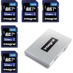 Integral 16 GB SD karte 16 GB SD 5 iepakojumos vienā sešpusējā aizsargvāciņā Metāla ātrgaitas SDHC līdz 100 MB/s V10 UHS U1