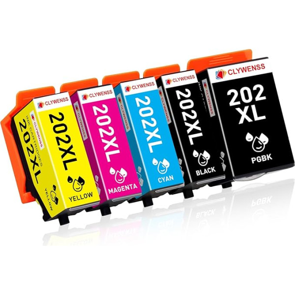 Clywenss 202XL printeru kasetnes Saderīgs ar Epson 202 XL Multipack kasetnes Expression Premium XP-6000 XP-6000 XP-6100 XP-6105 XP-6005 XP-6000 XP6100 XP6105 XP6005 XP6001 XP-6001 tintes kasetnēm,