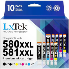 LxTek 580 581XXL saderīgs ar Canon 580 581 multipakete Canon TR8550 printeru kasetnēm TS6150 TS6250 TS6350 TS705 TR7550 TR8500 TS9550 (10 gab.)