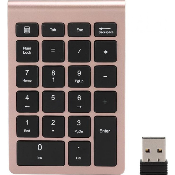 ASHATA Ten tastatūra, 22 taustiņi, 10 tastatūras USB 2.4G bezvadu ergonomiskā tastatūra ar uztvērēju, atbalsta Android, Windows un OS sistēmas (rozā zelta)