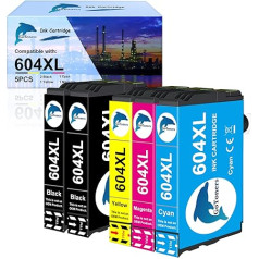 GoToners 604 XL spausdintuvo kasetės suderinamos su Epson 604 604XL kasetėmis, skirtomis Expression Home XP-3200 XP-3205 XP-4200 XP-4205 XP-2200 XP-2205, Workforce WF-2910 WF-2930 WF-2935 WF-2950 (5 vnt.)