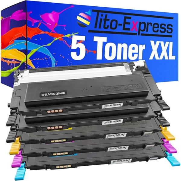 Tito-Express PlatinumSerie 5 Toner XXL suderinamas su Samsung CLT-4092S | Tinka CLP-310 CLP-315 CLX-3170 CLX-3175 K NK WK FN FW N W | Juodas 2500, spalvotas po 2000 puslapių