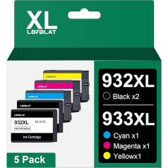 LOFBLAT 932XL 933XL printeru kasetnes, kas paredzētas HP 932 XL 933 XL printeru kasetnēm, kas paredzētas HP Officejet 6600 6700 6100 7110 7510 7610 7612 (5 iepakojumi: 1 melna, 1 zilā, 1 ciānkrāsas, 1 purpura, 1 dzeltena)