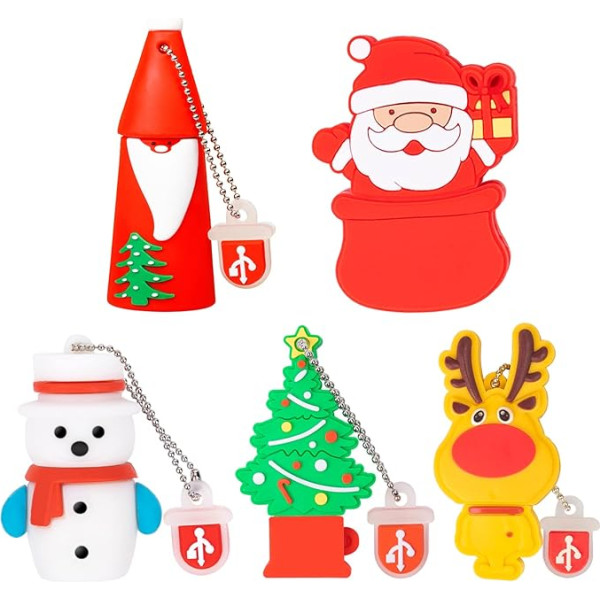 5 iepakojuma USB zibatmiņas diskdziņi Ziemassvētku stilā 16 GB Jaungada dāvanas ģimenei un draugiem, BorlterClamp Memory Stick USB 2.0 Flash Drive of Santa Claus Christmas Tree Snowman Style