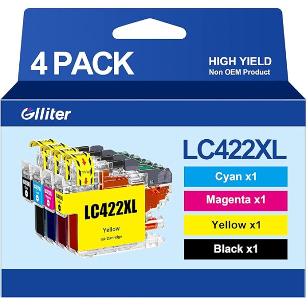 LC422XL LC422 kasetės suderinamos su Brother Brother LC-422XL LC-422VAL LC422 XL spausdintuvo kasetėmis, skirtomis MFC-J6940DW MFC-J5340DW MFC-J5345DW MFC-J5740DW (juoda, žydra, purpurinė, geltona, 4 vnt.)