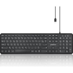 Perixx PERIBOARD-210C Vadu USB C pilna izmēra tastatūra ar taustiņiem ar klusām šķērēm - saderīga ar planšetdatoriem, datoriem un klēpjdatoriem - melna - franču AZERTY