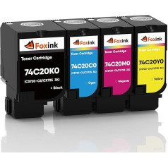 FOXINK atjaunots Lexmark CS720de CS720dte CS725de CS725dte CS725de CS725dte CX725de CX725dhe CX725dthe CS720 CS725 CX725 CX725 CX725 komplekts 4 × 3000 lappuses 74C20K0 74C20C0 74C20C20 M0 74C20Y0