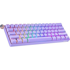 Geeky GK61 60% | Mehāniskā spēļu tastatūra | 61 taustiņš ar daudzkrāsainu RGB LED fona apgaismojumu PC/Mac spēlētājiem | ANSI US American (Lavender, Mechanical Speed Yellow)