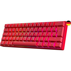 GK61 Hot-Swap mehāniskā spēļu tastatūra - 62 taustiņi ar daudzkrāsainu RGB LED apgaismojumu PC/Mac spēlētājiem - ISO vācu izkārtojums (Gateron Optical Blue, Red)