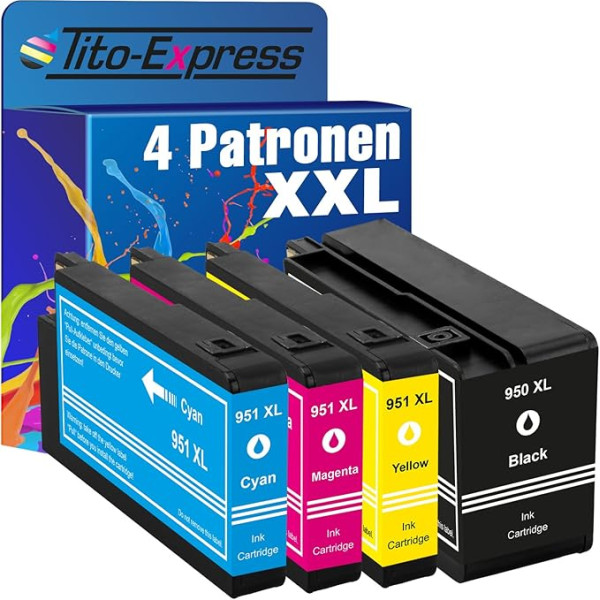 Tito-Express 4 kasetnes XXL Piemērotas HP 950 XL un 951 XL pigmenta tintei | Piemērotas HP OfficeJet Pro 276DW 251DW 8610 8660 8640 8630 8600 Plus 8616 8100 8600 8620 8615 8622 5 860 0 US