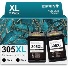 ZIPRINT 305 XL juodos spalvos kasetės, suderinamos su HP 305 spausdintuvo juodos spalvos kasetėmis, skirtomis HP DeskJet 2700 2720e 4120e Envy 6000 6020e 6030e 6040e 6032e 6400 6420e (2 juodos spalvos)