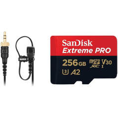 RØDE Lavalier II augstas kvalitātes klēpja mikrofons apraidei un SanDisk Extreme PRO microSDXC UHS-I atmiņas karte 256 GB + adapteris un RescuePRO Deluxe