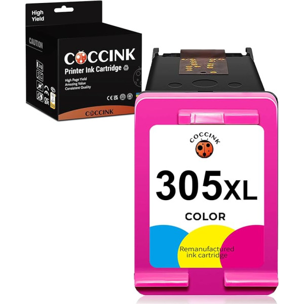 COCCINK 305XL kasetnes HP 305 XL priekš DeskJet 2700 2710 2720 2720 2724 DeskJet Plus 4110 4120 4130 Envy 6010 6020 6030 Envy Pro 6420 6430 (1 krāsaina) atjaunotas patentētas ronron