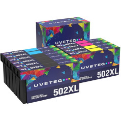 UVETEQ 502XL tintes kasetne, kas saderīga ar Epson Expression Home XP-5100 XP-5105 XP-5105 XP-5150 XP-5155 Workforce WF-2860DWF WF-2865DWF WF-2865DWF WF-2880DWF (10 gab.)