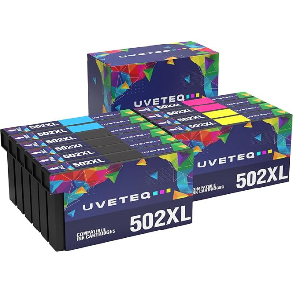 UVETEQ 502XL tintes kasetne, kas saderīga ar Epson Expression Home XP-5100 XP-5105 XP-5105 XP-5150 XP-5155 Workforce WF-2860DWF WF-2865DWF WF-2865DWF WF-2880DWF (10 gab.)