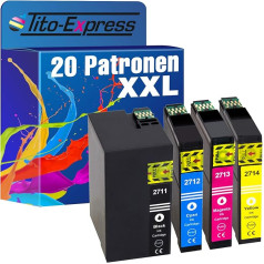 Tito-Express PlatinumSerie 20 XXL kasetnes saderīgas ar Epson T2711-14 27XL WF-3620 7610 7715 7615 7710 DWF WF-7620 7720 3640 DTWF WF-7210 7110 DTW WF-7600 3600 7 700WF-3620 WF