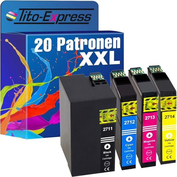 Tito-Express PlatinumSerie 20 XXL kasetnes saderīgas ar Epson T2711-14 27XL WF-3620 7610 7715 7615 7710 DWF WF-7620 7720 3640 DTWF WF-7210 7110 DTW WF-7600 3600 7 700WF-3620 WF