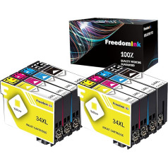 FreedomInk 8 34 34XL spausdintuvo kasetės, suderinamos su Epson Workforce Pro WF-3720dWF WF-3725DWF WF-3720 WF-3725 (8 juodų, 2 žydrų, 2 purpurinių ir 2 geltonų kasečių pakuotė)