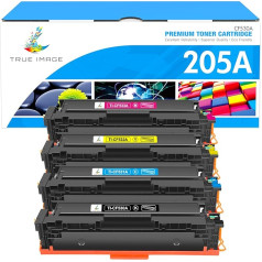 TRUE IMAGE suderinama tonerio kasetė, pakeičianti HP 205A MFP M181fw tonerį Color LaserJet Pro M180n M180nw M154a M154nw M181 M180 M154 CF530A CF531A CF532A CF533A (juoda, žydra, geltona, purpurinė, 4 pakuotės)