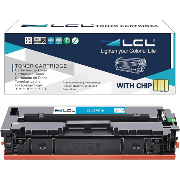 LCL suderinama tonerio kasetė 410A CF411A, skirta HP Color Laserjet Pro MFP M477fnw MFP M477fdnw MFP M477fdnw MFP M452dn MFP M452dw MFP M452nw MFP M377dw (1 žydros spalvos)