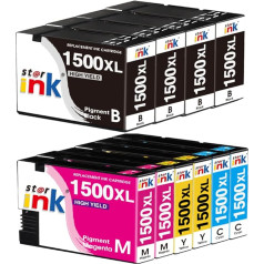 Starink 1500XL kasetnes saderīgas ar Canon PGI 1500XL PGI-1500 XL priekš Canon Maxify MB2750 MB2150 MB2150 MB2000 MB2050 MB2155 MB2300 MB2350 MB2755 (4 melni, 2 zili, 2 magenta, 2 magenta, 2 dzelteni)