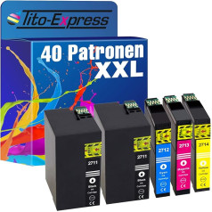 Tito-Express PlatinumSerie 40 XXL kasetnes saderīgas ar Epson T2711-14 27XL WF-3620 7610 7715 7615 7710 DWF WF-7620 7720 3640 DTWF WF-7210 7110 DTW WF-7600 3600 7 700WF-3620 WF