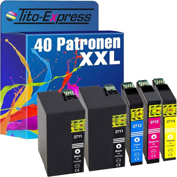 Tito-Express PlatinumSerie 40 XXL kasetnes saderīgas ar Epson T2711-14 27XL WF-3620 7610 7715 7615 7710 DWF WF-7620 7720 3640 DTWF WF-7210 7110 DTW WF-7600 3600 7 700WF-3620 WF