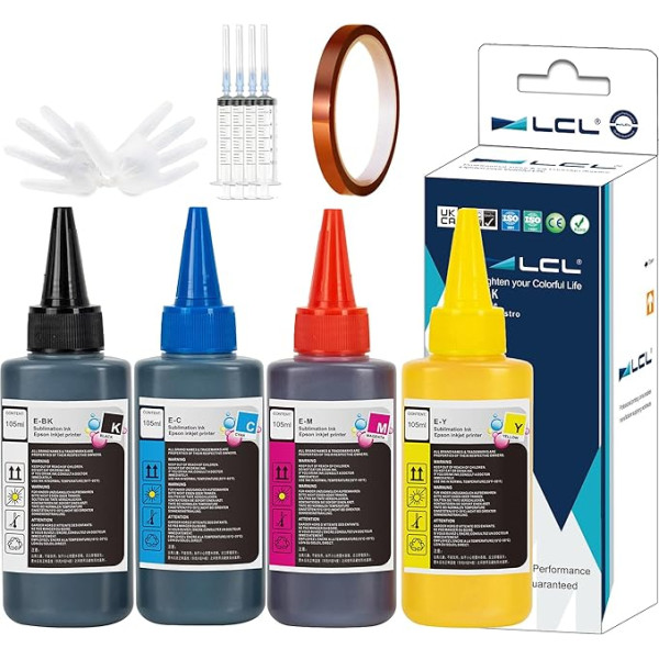 LCL 420ML sublimācijas tintes (CMYK komplekts) uzpilde Epson EcoTank ET-2700 ET-2750 ET-2750 ET-2751 ET-2756 ET-3700 ET-2850 termiskai pārnesei krūzei, tumblerim, T-krekliem