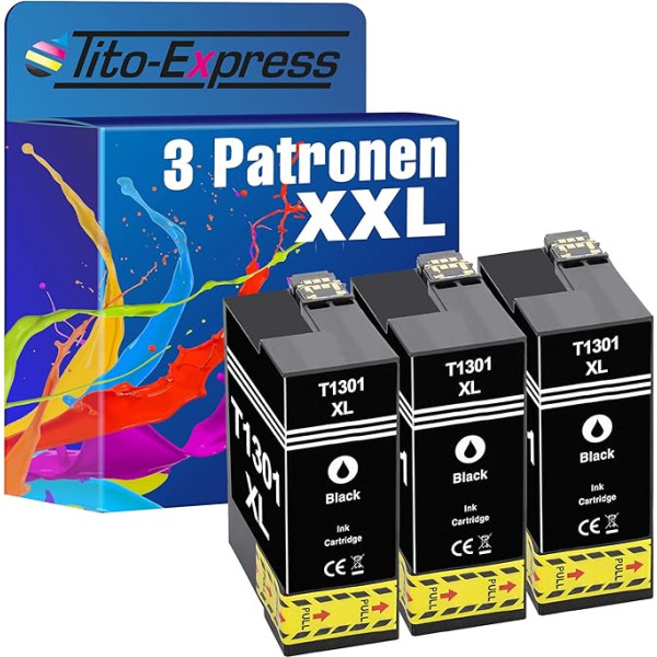 Tito-Express PlatinumSerie 3X Printeru kasetnes XXL kā aizstājējs Epson TE1301 melnajam | Piemērots Stylus Office B 42 WD BX 525 WD BX 535 WD BX 625 FWD Workforce 525 630 WF-3010 DW WF-3500