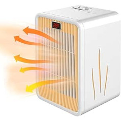 1200 W Ceramic Fan Heater, Energy-Saving, Quiet PTC Ceramic Heater, Electric with 3 Temperature Settings, 6 Hours Timer, Overheating and Tilt Protection, Bathroom Portable Mobile Heater