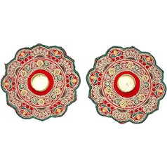 2 dekoratyvinių padėkliukų rinkinys Rangoli su arbatos lemputės laikikliu Stovas papuošimams Raudono aukso siuvinėjimas Naujųjų metų dovanos idėja, dydis 7 coliai