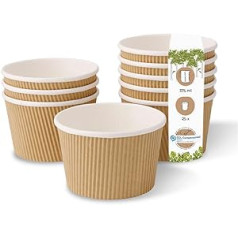 Kaufdichgrün 25x vienreizējās lietošanas organiskās zupas sienas ripple cups Kraft Card | 375 ml, apaļš ar Biobeschichtung kompostējams saskaņā ar DIN13432 balts/brūns, nebalināts bez naftas | Bezmaksas plastmasa