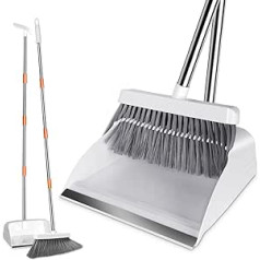 Midyb Broom and Dustpan Set, Dustpan Set with 130 cm Extendable Handle, Sweeper & Upright Dustpan Set Combo, Dustpan Set with Comb Teeth for Home, Office, Lobby Sweeping