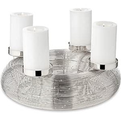 EDZARD Verona Advent Wreath, Silver, Nickel-Plated Stainless Steel, Modern Advent Arrangement (without Glasses), Diameter 30 cm, Height 10 cm, Suitable for Candles Diameter 7 cm, Perfect for Cornelius