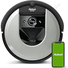 iRobot Roomba i7 (i7156) robotu putekļu sūcējs, trīspakāpju tīrīšanas sistēma, inteliģenta telpas ierakstīšana, plānota tīrīšana, 2 birstes ar vairākām apakšām, WLAN lietotnes putekļu sūcējs, robots mājdzīvnieku matiem, mazgājams