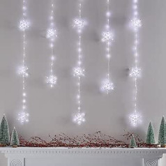 Lights4fun 215 LED gaismas aizkaru logs Ziemassvētku brīvdabas Ziemassvētku rotājums Pasaku gaismas Sniegpārslas Dekoratīvs gaismas aizkars Power Timer Logu apgaismojums Ziemassvētki