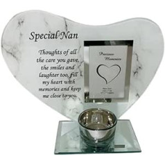 OnlineStreet Special Heart Shaped Plaques and Tea Light Holders - Memorial Plaques for Candles, Memorial Plaques with Special Sentimental Messages in Glass Photo Frame for Your Loved Ones (Nan)