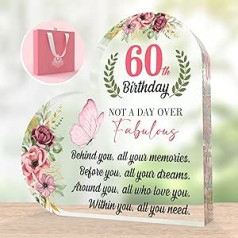 CROWNLY CRYSTAL® 60-asis gimtadienis Širdies formos akrilo plokštelė Individualizuotos dovanos moterims 60-ojo gimtadienio papuošimai Dovanos močiutei Močiutės Dovanos vyresnio amžiaus moterims