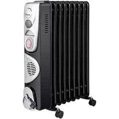 Ardes AR4R09BTTE OILO 9TT elektriskais eļļas radiators 9 sildelementi, taimeris, 3 spēki, turbo ventilācija, ar riteņiem, 2500 W, melns un sudrabs