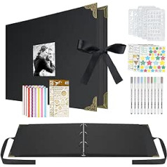 Nacial DIY fotoalbums, A4 fotoalbums 29 x 21 cm, liels fotoalbums līmēšanai ar stiprinājuma gredzenu, fotogrāmata 40 loksnes/80 lapas kāzu dāvanai, draudzenes un piemiņas albums, melns