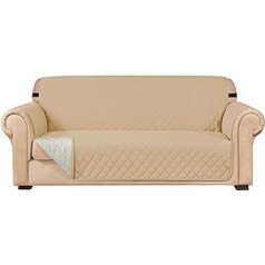 subrtex Quilted Sofa Cover, Reversible Sofa Throws with Elastic Band, Protective Cover, Armchair Protector with Armrests for Living Room, Sofas (3-Seater, Sand)