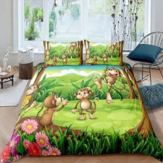 Loussiesd Bērnu gultas veļas komplekts 135 x 200 cm Karikatūra Monkey Print Gultas veļa Cute Animals Segas segas komplekts zēniem Meitenes Meža zoodārzs Ziedi Dekoratīvs gultas komplekts Rāvējslēdzējs