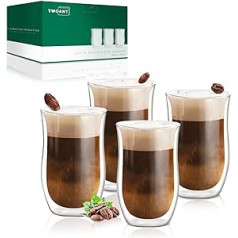 4 pakuotės Latte Macchiato stiklinės 350 ml Dvisienės terminės kavos stiklinės Dvisienės terminės latės stiklinės Cappuccino puodeliai Stiklas Rankų darbo kavos stiklinių rinkinys