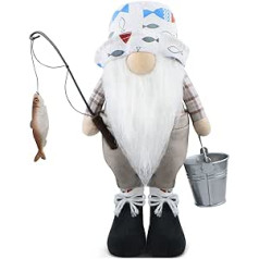 Gehydy Fishing Walking Gnome pavasara rotājumu komplekts no 2 pavasara dekorācijas rūķu figūriņām Vasaras dekorēšanas piederumi mājas virtuvei