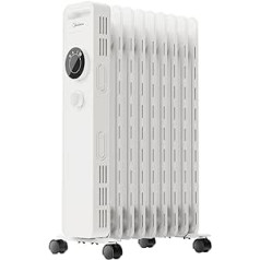 Midea eļļas radiators 2000 W, ventilatora sildītājs, enerģijas taupīšana, kluss, radiators ar 9 ribām, regulējams termostats, 3 siltuma iestatījumi, aizsardzība pret salu, LED displejs, sasvēršanās un pārkaršanas aizsardzība, eko režīms