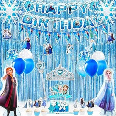 Frozen Birthday Decoration, 55 Deces Frozen Birthday Decoration Set, Elsa Birthday Party Dekorācijas reklāmkarogs, Annas un Elzas dzimšanas dienas dekorācijas balonu kūkas dekorēšana uc Frozen Theme Birthday Party